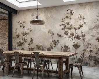 Vintage Blumenwiese Tapete, Schälen und Aufkleben, Botanisches Skizzen Wandbild, Neutral Beige Natur Aufkleber