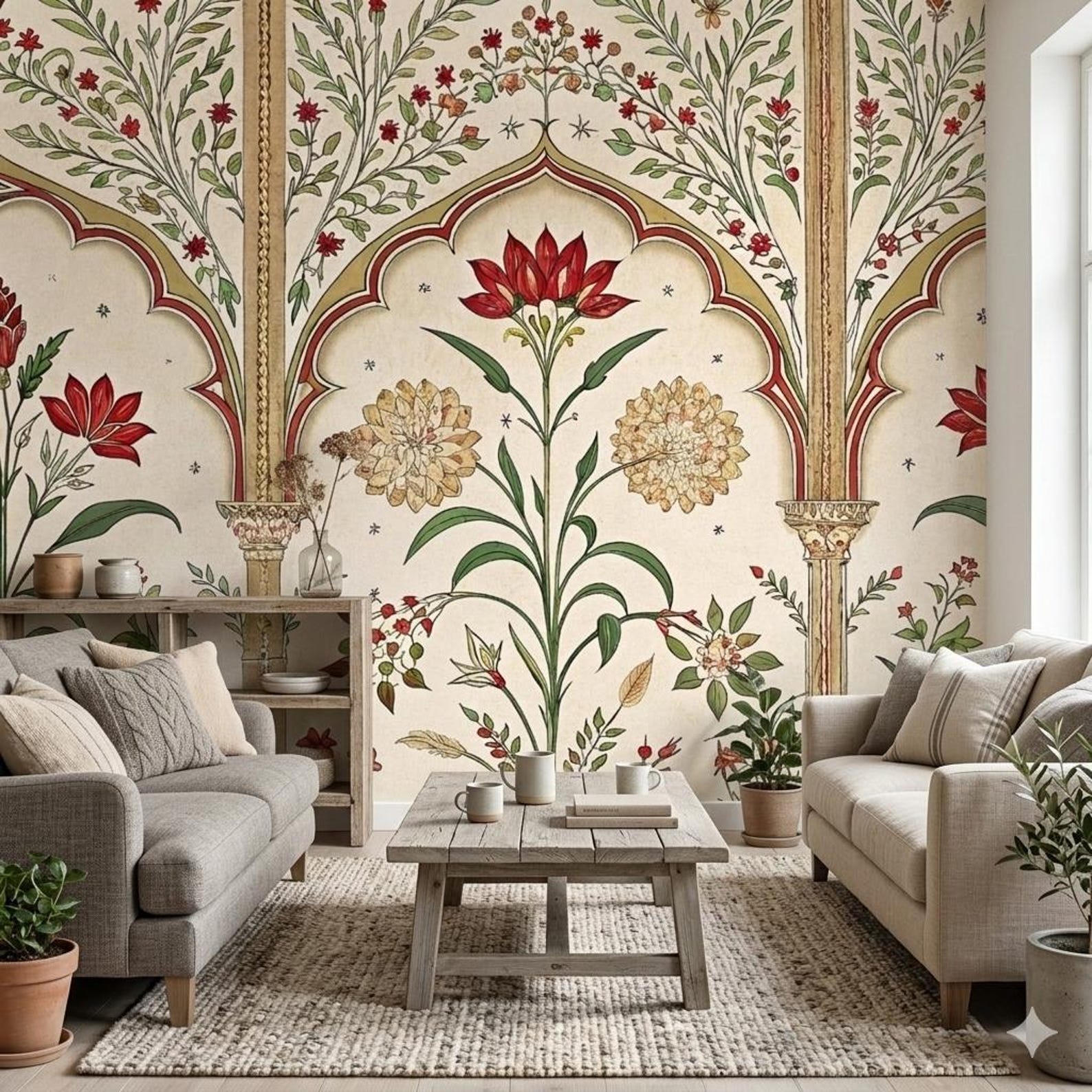 Mughal Floral Peel and Stick Wallpaper, Vintage Botanical Non Woven ...