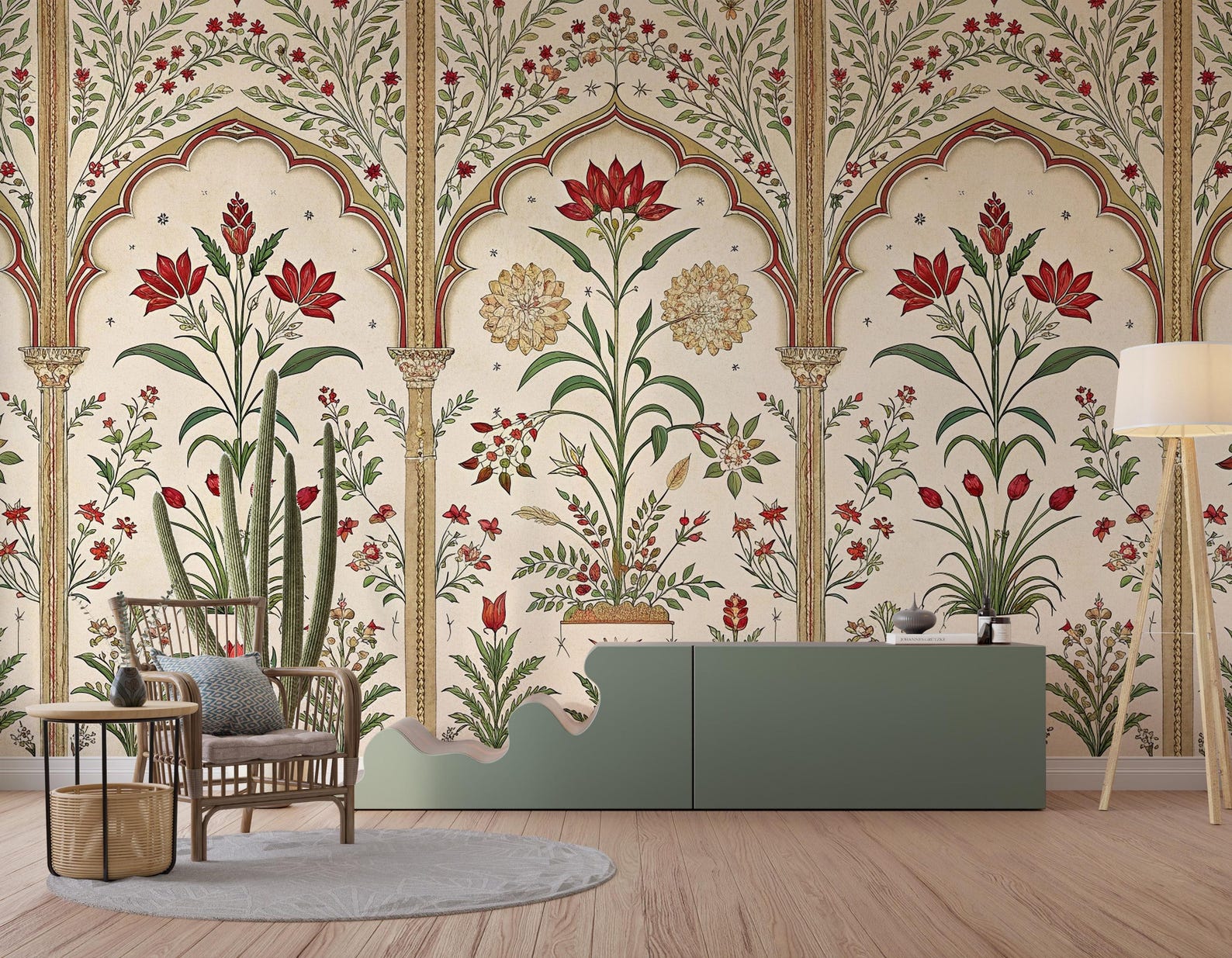 Mughal Floral Peel and Stick Wallpaper, Vintage Botanical Non Woven ...