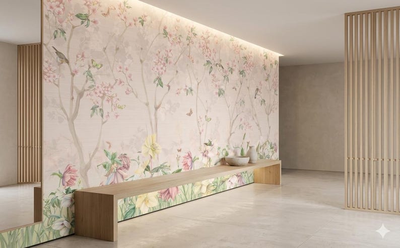 Vintage Pink Floral Wallpaper, Chinoiserie Wall Mural, Peel and Stick ...