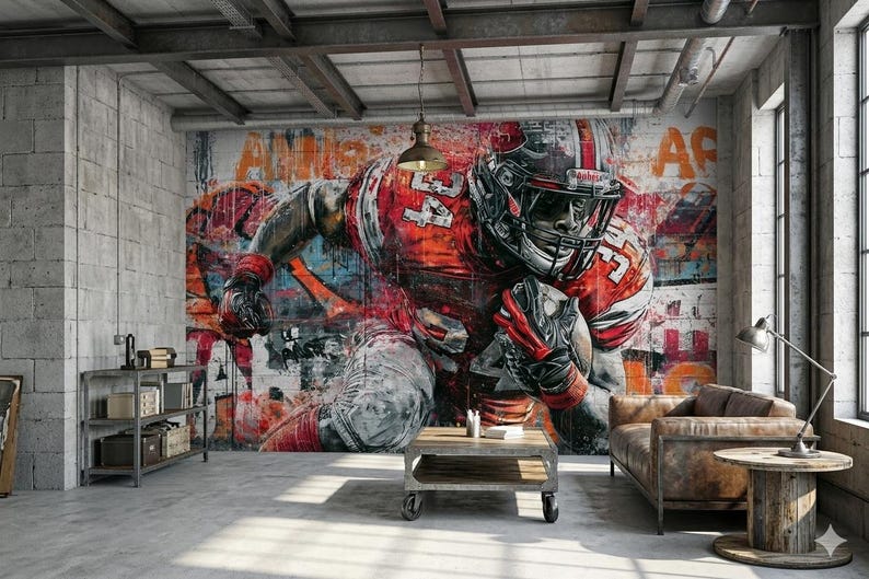 Décoration murale d'un joueur de football américain, illustration moderne et minimaliste