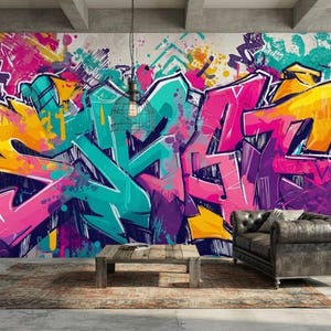 Colorful Graffiti Wall Mural Street Art Peel and Stick - Etsy 日本
