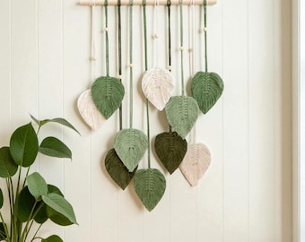 Macrame Leaf Wall Hanging, Boho Nursery Decor, Handmade Fiber Art Mobile