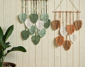 Macrame Leaf Wall Hanging, Green Wall Art, Boho Home Decor, New Home Gift, Farmhouse Decor