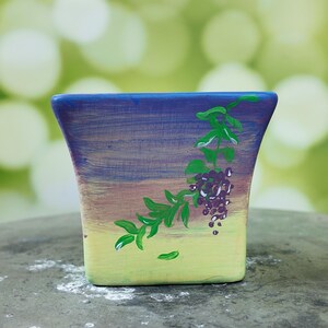 Hand-Painted Terracotta Pot | with Drainage | Square planter | Grape