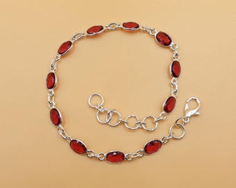 Oval Granat Armband, 925 Sterling Silber Kette, handgemachter Schmuck