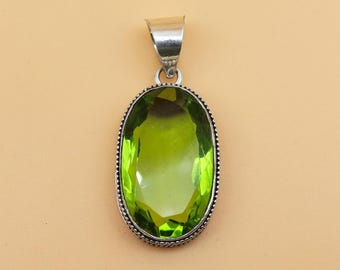 Handmade Oval Peridot Pendant, 925 Sterling Silver Pendant, Designer Gemstone Charm