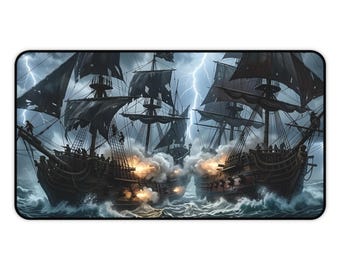 Pirate Ship Battle Desk Mat | Stormy Naval Cannon Warfare Mouse Pad