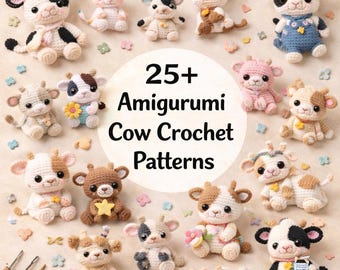 25+ Cow Crochet Pattern, Highland Cow Crochet Amigurumi Pattern, Low-Sew Farm Animal Plush Toy, Stuffed Plushie Pattern, Digital Download