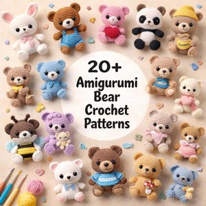 Plus de 20 lots de motifs ours au crochet, peluche ours Amigurumi, peluches Amigurumi, adorable motif ours au crochet PDF, téléchargement numérique