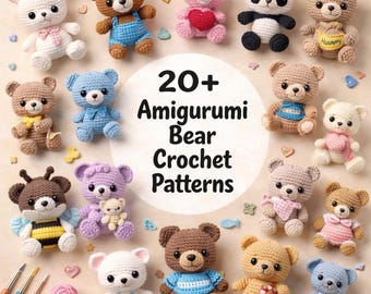 20+ Crochet Bear Pattern Bundle, Amigurumi Bear Plush, Amigurumi Stuffed Animals, Adorable PDF Crochet Bear Pattern, Digital Download