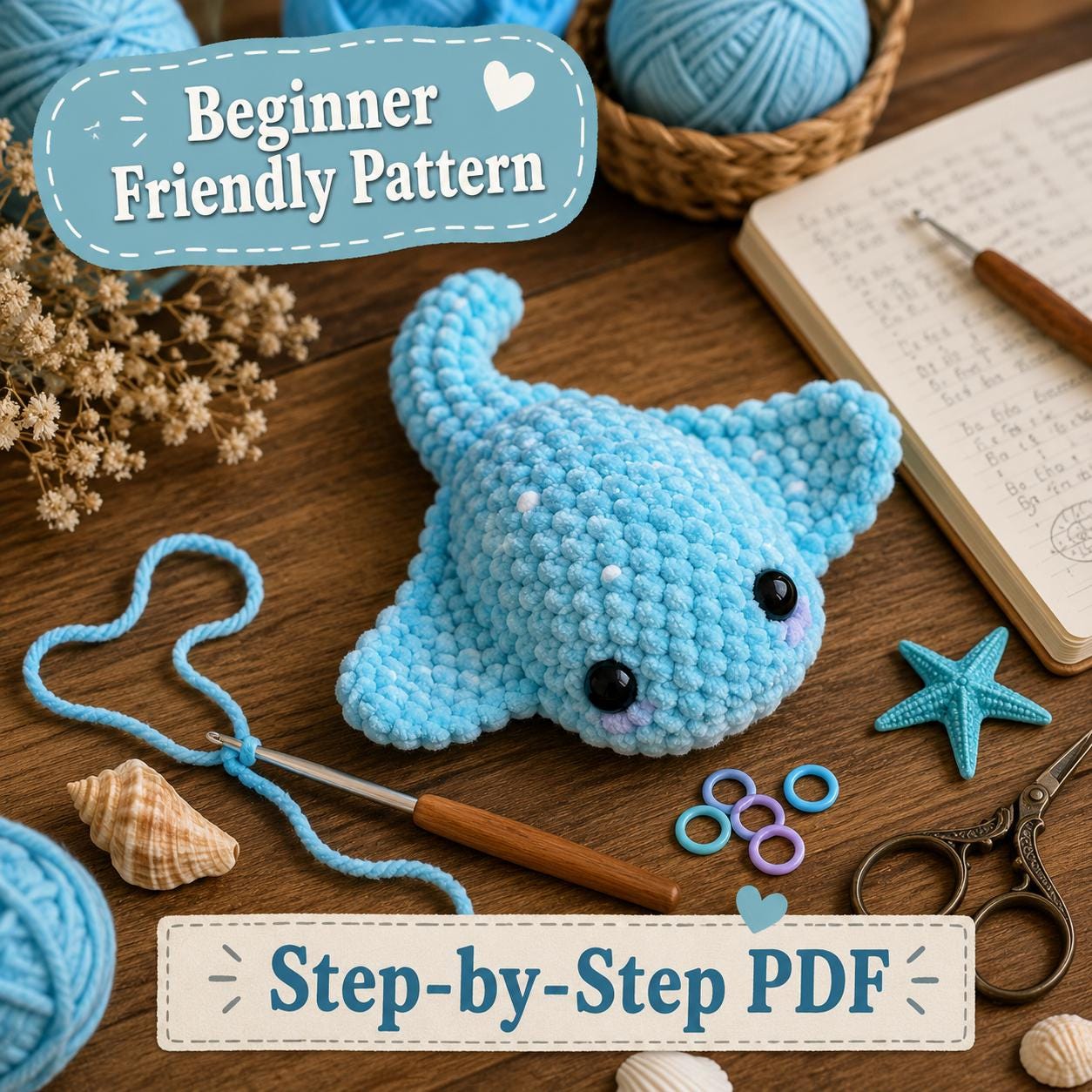 No-Sew Cute Sea Animal Stingray Pattern