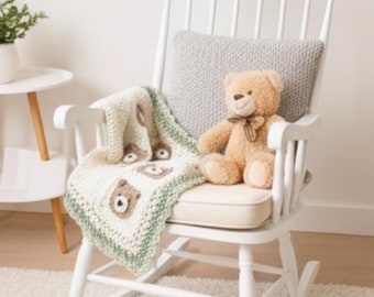 Patrón de crochet para manta de osito de peluche - Manta cuadrada para bebé con diseño de osito de peluche - Diseño de osito - Descarga digital