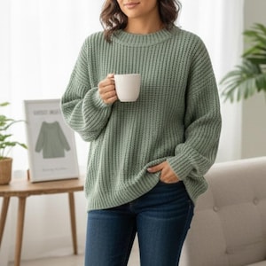 Oversized gehaakte truipatroon, comfortabele oversized geribbelde gezellige trui pdf-zelfstudie, dikke kawaii gehaakte trui, digitale download