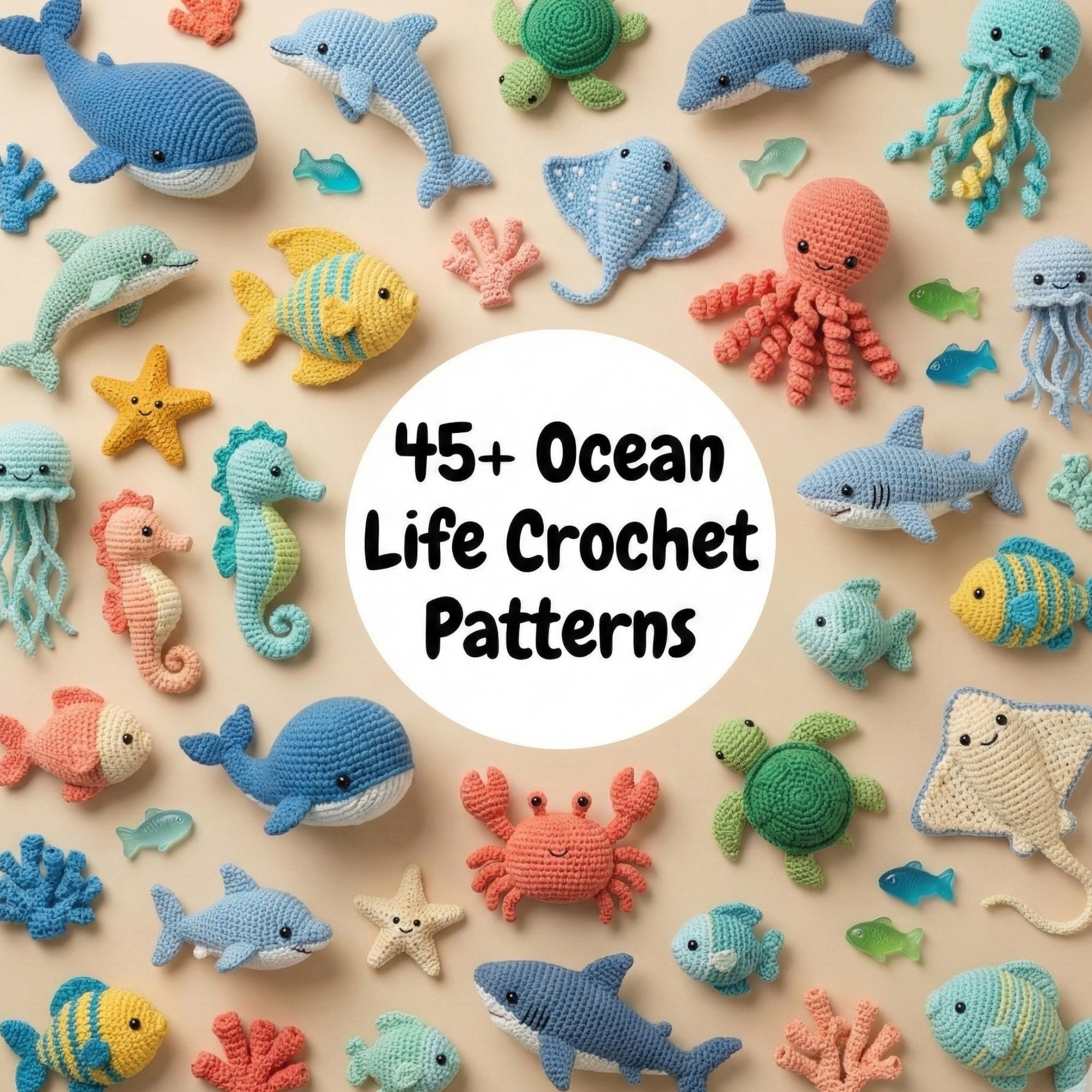 ハンドメイド　編みぐるみ　置物　インテリア　かぎ針編み　海の生き物 かぎ針編み海洋生物ホオジロザメかわいい編みぐるみ (Lサイズ) | iichi