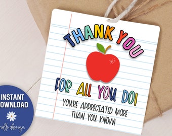 Thank You For All You Do, Cute Thank You, Teacher Thank You, Teacher Appreciation Gift, TWO SIZES 4x6, 8.5x11, Digital File Instant Download