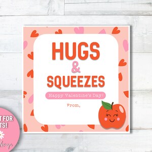 Hugs and Squeezes Valentine Printable Valentines Tag Class Treat Hugs and Squeezes Valentine Printable Valentines Tag Class Treat