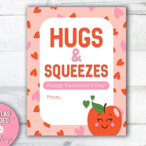 Hugs and Squeezes Valentine Printable Valentines Tag Class Treat Hugs and Squeezes Valentine Printable Valentines Tag Class Treat