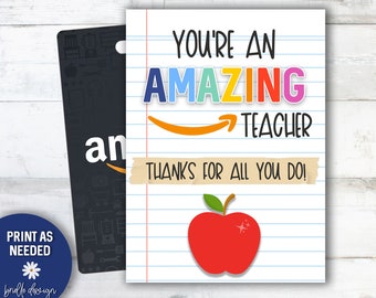 Amazon Teacher Gift, Amazing Teacher, Teacher Appreciation, Amazon Gift Card, TWO SIZES 4x6, 8.5x11, Digital File, Instant Download