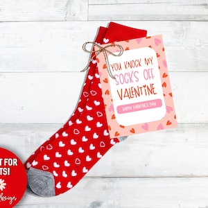 Knock My Socks Off, Valentijn afdrukbaar, valentijnsdag tag, grappige valentijn, valentijn sokken, leuke afdrukbare, cadeau voor man, cadeau voor vrouw
