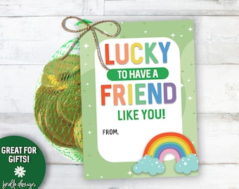 Lucky To Have A Friend, St Patricks Day Printable, Class Treat, Leprechaun Gift, St Patricks Day Gift, St Patty Tag, Gold Coins, Friend Gift