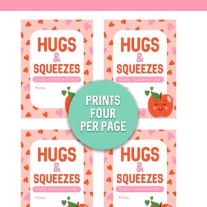 Hugs and Squeezes Valentine Printable Valentines Tag Class Treat Hugs and Squeezes Valentine Printable Valentines Tag Class Treat