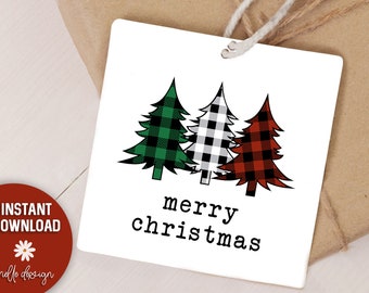 Plaid Merry Christmas | Printable Gift Tag | Neighbor, Friend, Teacher, Coworker Gift | TWO SIZES 4x6, 8.5x11 | Digital File