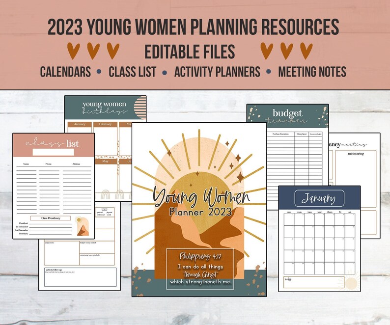 2023 Young Women Planner Printable Binder Editable Resources Meeting ...