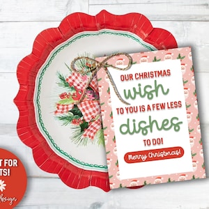 Onze kerstwens voor jou is een paar minder gerechten te doen, afdrukbare kersttag, cadeau buren, kerstgerechten, cadeau collega, digitaal bestand