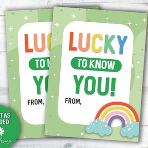 Lucky To Know You, St Patricks Day Printable, Class Treat, Leprechaun Gift, St Patricks Day Gift, St Patty Tag, Coworker, Neighbor, Teacher