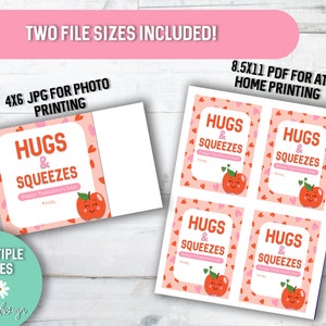 Hugs and Squeezes Valentine Printable Valentines Tag Class Treat Hugs and Squeezes Valentine Printable Valentines Tag Class Treat