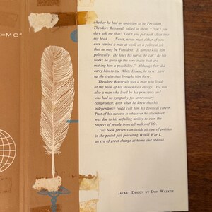 May include: A vintage book cover with a tan and white design. The cover features a large feather illustration and text from the book. The text includes the phrase "JACKET DESIGN BY DON WALKOE".