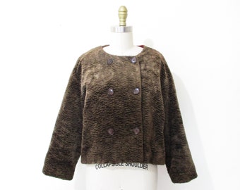 Vintage 1960s Faux Fur Jacket | Chocolate Brown Mod 1960s Cropped Jacket | size medium - large