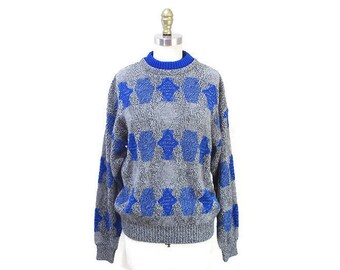 Vintage 80s Sweater | Geometric Pattern 80s Oversized Sweater | unisex size medium