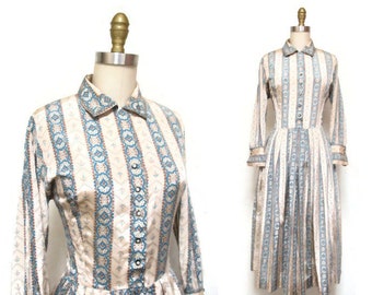 Vintage 1950s Dress | Paisley Striped 1950s Shirtwaist Dress | size small - medium