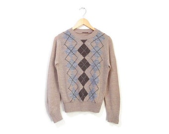 Vintage 1970s Argyle Sweater | Fuzzy Knit 1970s Sweater | unisex size small
