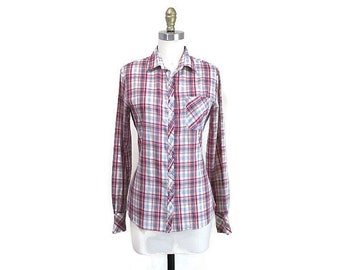 Vintage 1970s Plaid Shirt | Soft and Thin 1970s Western Shirt | size xs - small