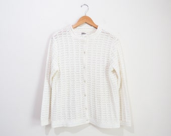 Vintage 1960s Cardigan | Sheer Crochet Style 1960s 70s Cardigan | size large - xl