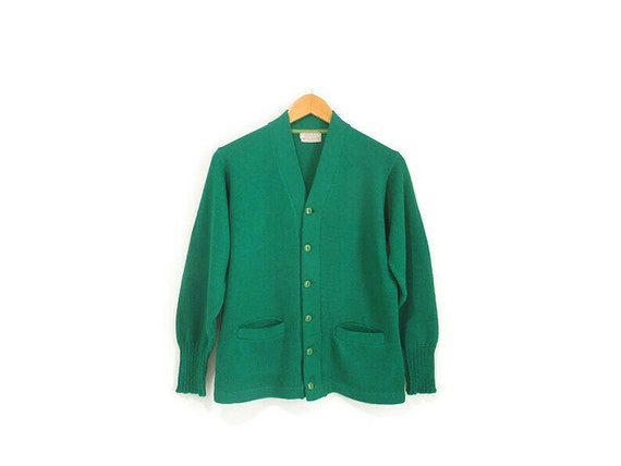 Vintage 1950s Collegiate Sweater | Green Wool 1950