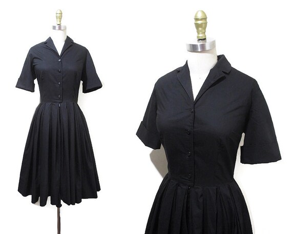 Vintage 1950s Shirtwaist Dress | Classic Black Cot