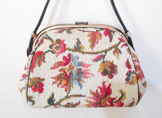 Vintage 1950s Needlepoint Handbag | Floral Tapest… - image 3