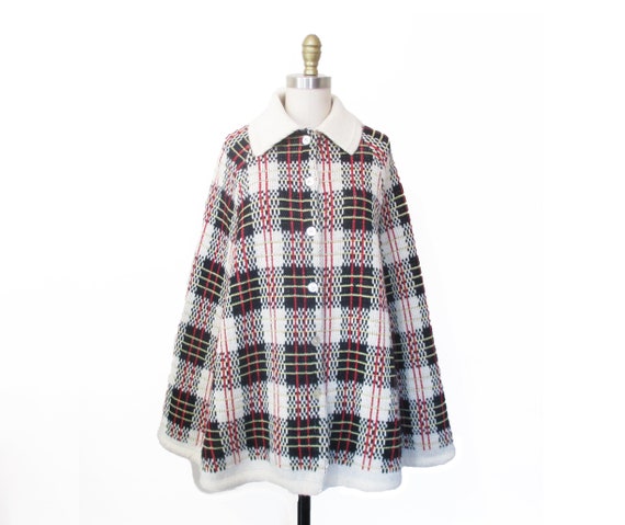 Vintage 1960s Cape | Mod Knit Plaid Pattern 1960s