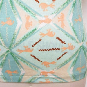 Vintage 1970s Bird Print Top Mint Green and Peach 1970s Novelty Print Shirt size small image 4