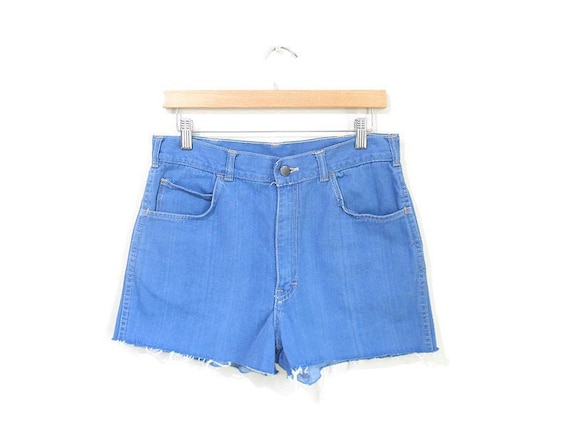 Vintage 1970s Denim Shorts | Light Blue 1970s Cuto