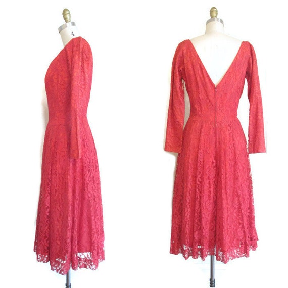 Vintage 1950s Dress | Gigi Young Rosy Red Lace 19… - image 3