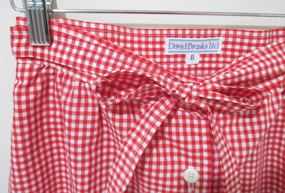 Vintage 1970s Gingham Skirt | Red and White Check… - image 3