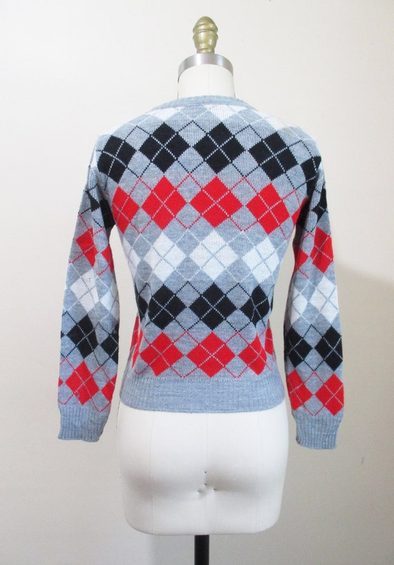 Vintage 1970s Argyle Sweater | Red and Black 1970… - image 5