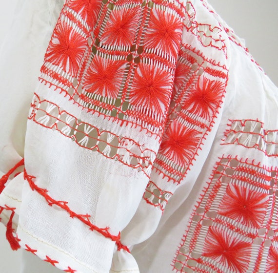 Vintage 1930s Peasant Blouse | Embroidered Red an… - image 7