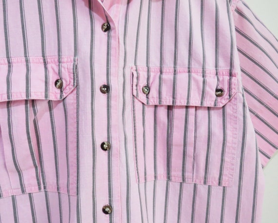 Vintage 80s Shirt | Pink and Black 80s Striped Sh… - image 3