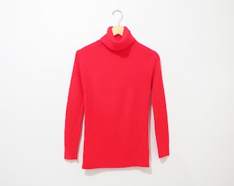 Vintage 1970s Turtleneck Sweater | Bright Red Ribbed Knit 1970s 60s Sweater | size medium